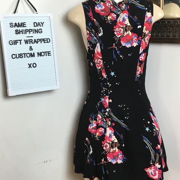 NWT FREE PEOPLE BACK TO BASICS TUNIC Black Floral - Picture 4 of 8